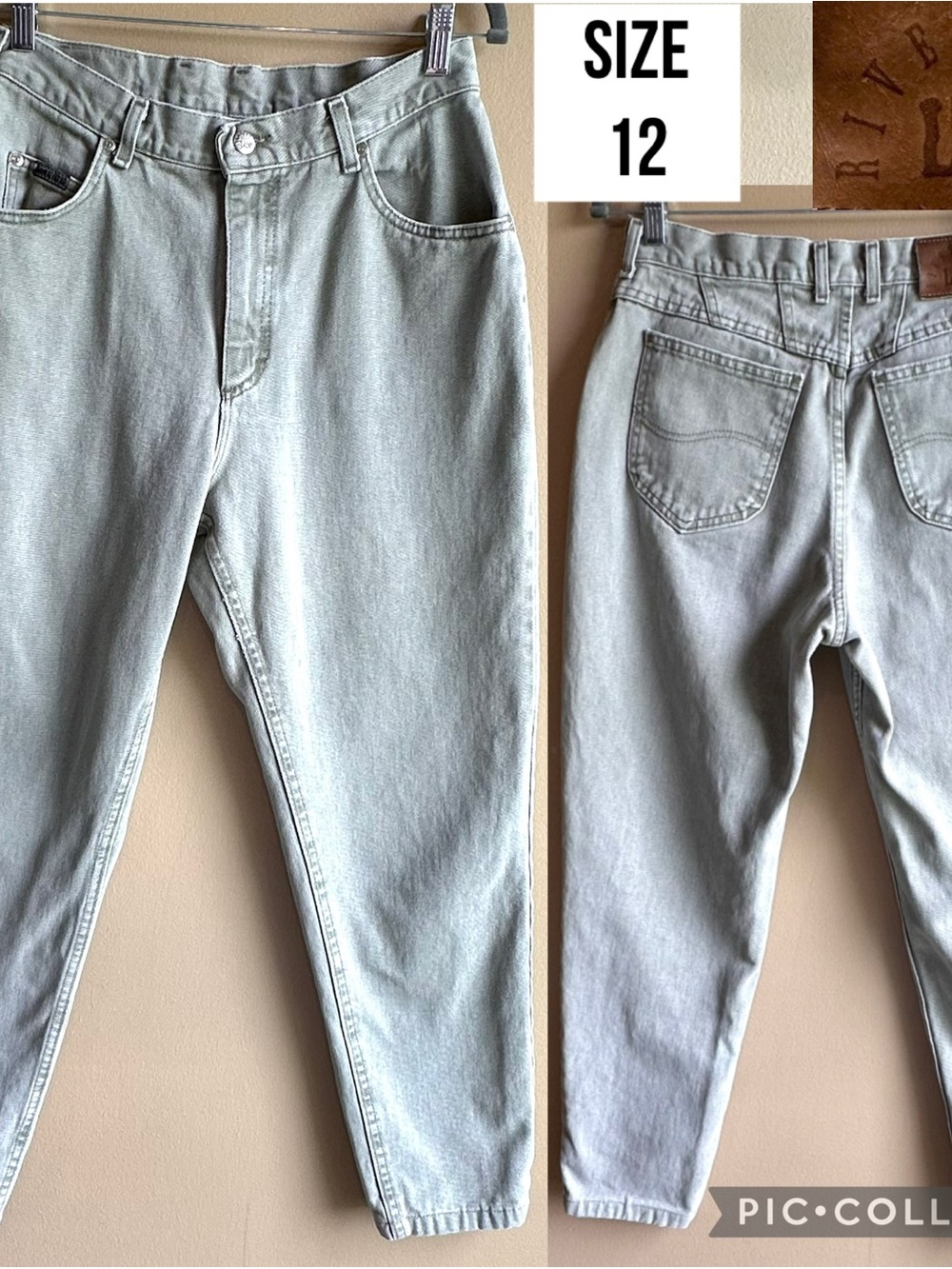 VTG Riveted by Lee Women’s Jeans Light Green Denim Tapered Leg High Rise Size 12